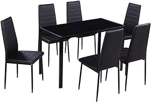 n/a Kitchen Tables and Chairs Set Dining Room Table Set for 6 Black