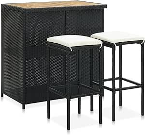 YEBDD Kitchen Bar Tables and Chairs Set Dining Room High Top Counter Height Table Set for 2 Poly Rattan Black
