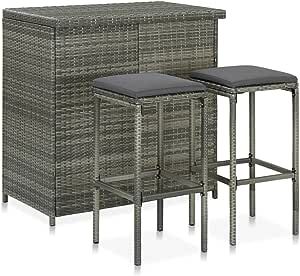 n/a Kitchen Bar Tables and Chairs Set Dining Room High Top Counter Height Table Set for 2 Poly Rattan Gray