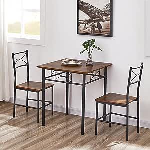 MEGOIVARTEN 3 Piece Small Square Dining Table Set for Kitchen Breakfast Nook, Pub Dining Set, Modern Square bar Table and Stools for 2, Wood Grain Tabletop for Compact Space w/Steel Frame